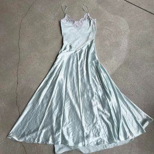 Vintage I. Magnin Silky French Cinderella Slip Maxi Dress White Blue Size S